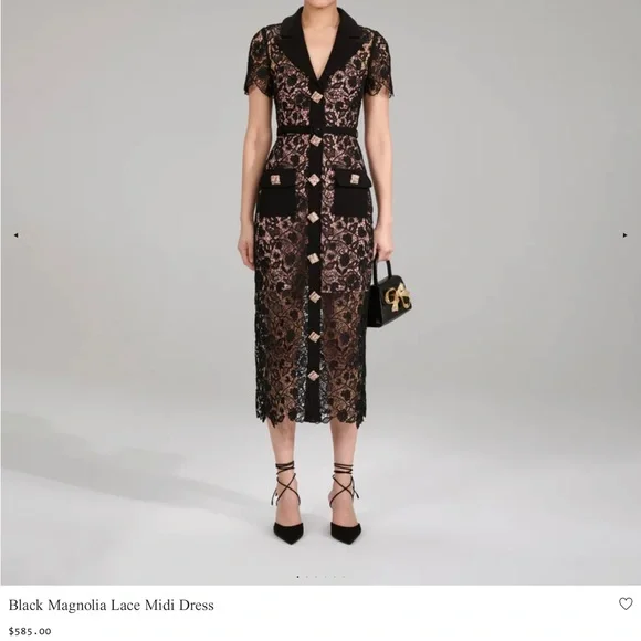 self portrait black magnolia lace midi dress - Picture 3 of 8